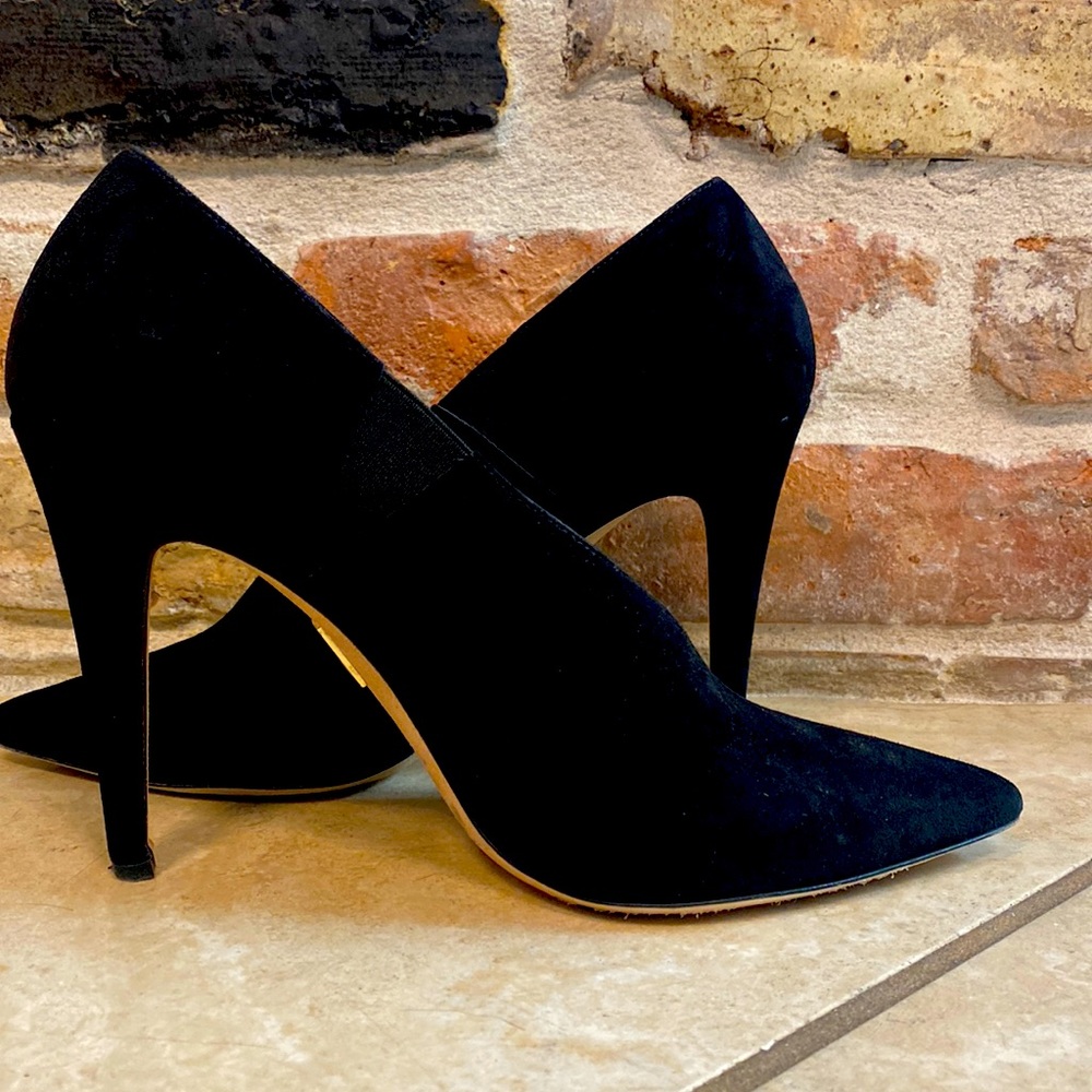 Tamara Mellon black suede heels